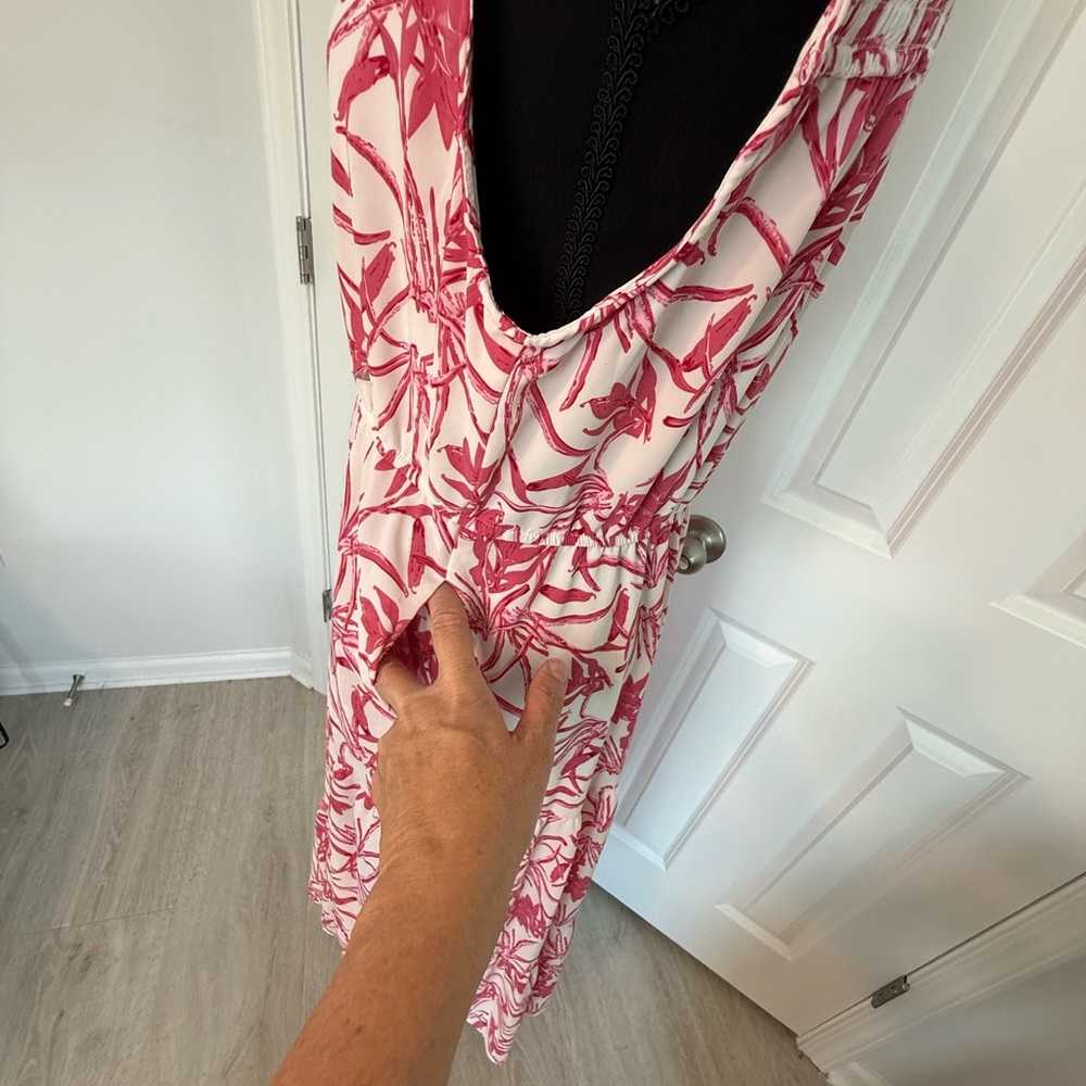 Hayden Pink White Floral Sleeveless smocked Midi Dress Large.  Brunch Resortwear - Picture 6 of 10
